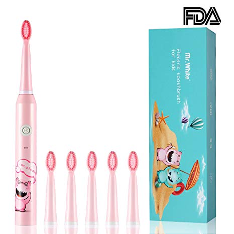 Mr.White Sonic Toothbrush Rechargeable Electric Toothbrush 3 Modes Waterproof 6 Replacement Heads with Smart Timer (Pink)