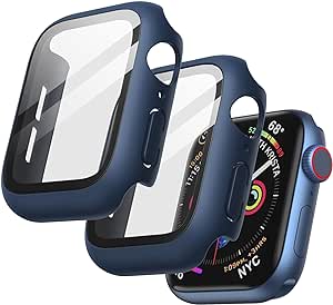 JETech Cover con Pellicola Protettiva per Apple Watch SE (2022/2020) /Series 6 5 4 40 mm, Custodia Protettiva Complessiva, Pellicola Integrata in Vetro Temperato, 2 Pezzi (Blu)