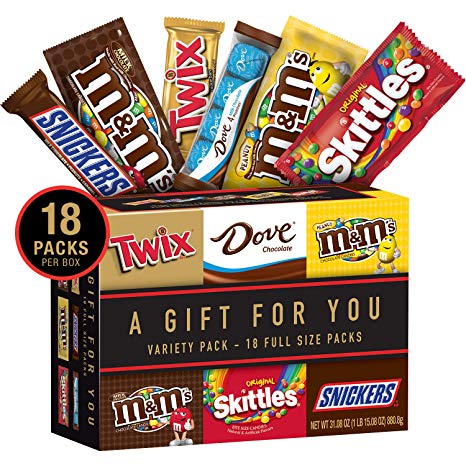 TWIX, SNICKERS, DOVE, M&M'S Milk Chocolate, M&M'S Peanut and SKITTLES Full Size Candy Gift Box, 31.08-Ounce Variety Box