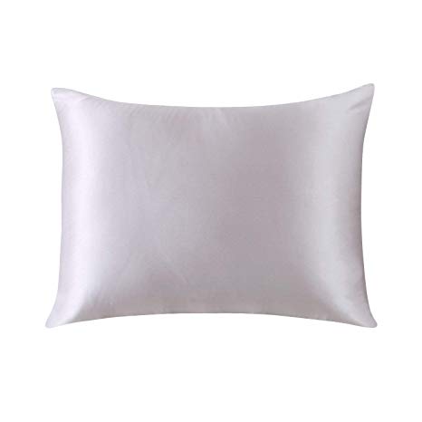Ethereal Lomoer 100% Natural Pure Silk Pillowcase for Hair and Skin, Both Side 19mm, Hypoallergenic, 600 Thread Count, Luxury Smooth Satin Pillowcase with Hidden Zipper (Silver, Standard Size)