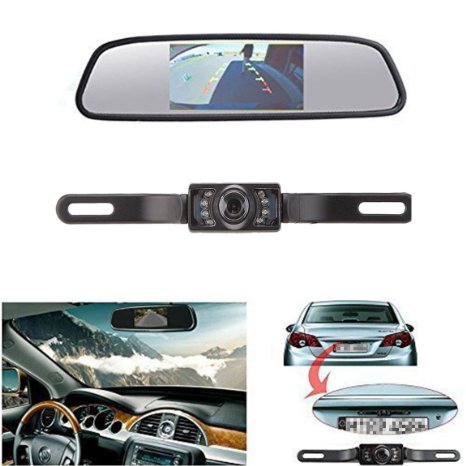 Backup Camera and Monitor Kit, 4.3 inch Color TFT LCD Mirror Monitor with HD CCD Car Rear View Backup Camera Kit
