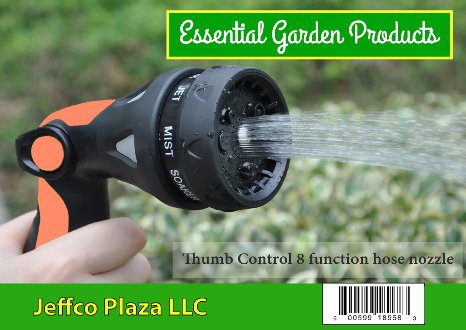 Hand Sprayer Garden Hose Nozzle ★ Aluminum Spray Head Rubberized Grip Spray Gun ★ EASY On/Off Thumb Control ★ Variable Flow & Spray Patterns ★ 8 Settings for Multi-Purpose Lawn & Garden Watering ★ Free Bonus E-Book~Home Vegetable Gardening 142 Pages