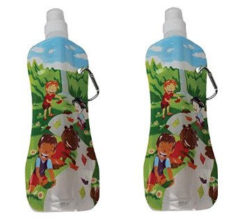 Fresh Baby 2 Pack Collapsible Water Bottle  Waterfall Motif  10 Ounce