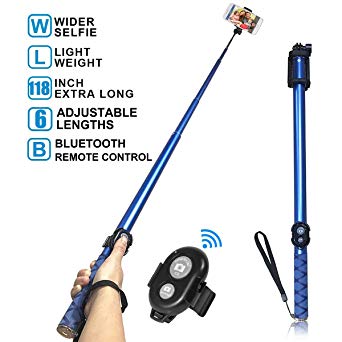 Long Selfie Stick,Extendable Foldable Selfie Stick with Wireless Bluetooth Remote and Adjustable Holder for iPhone,Samsung and Android all Smartphone Maximum 3 Meter(118-Inch) Length