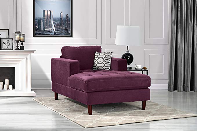 Mid Century Modern Velvet Fabric Living Room Chaise Lounge (Purple)