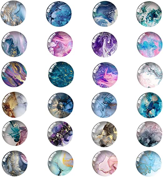 24 Pieces Glass Refrigerator Magnets, Pretty Marble Texture Fridge Magnets for Office Cabinet Refrigerator Whiteboard Photo