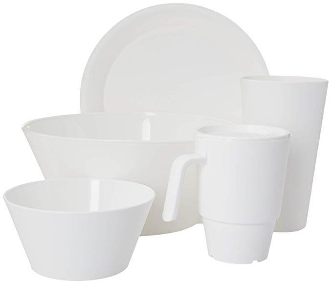 CreativeWare CH621 CH621WH 21 Piece My First Dorm/Apartment Plastic Dish Set, White