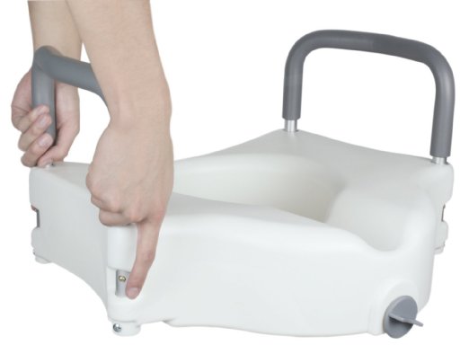 Ez2care Deluxe Raised Toilet Seat with Removable Arms and Lock White