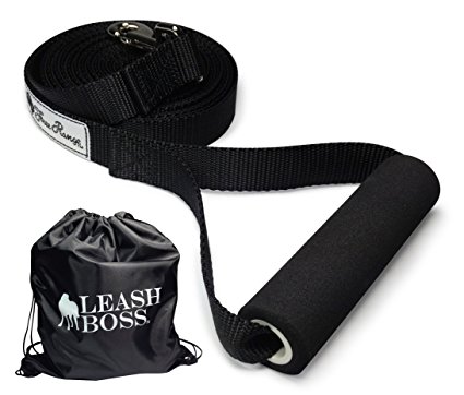 Leashboss Free Range - Long Dog Leash for Large Dogs   Drawstring Backpack - 1 Inch Nylon Training Lead with Padded Handle