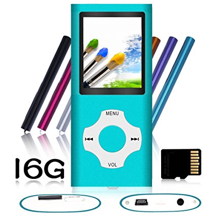 Tomameri - Compact and Portable MP3 / MP4 Player with Rhombic Button ( Including a 16 GB Micro SD Card ) Supporting Photo Viewer, E-Book Reader and Voice Recorder and FM Radio Video Movie (Blue)