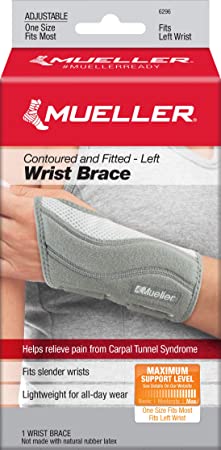 Mueller Fitted Wrist Brace, Gray, Left Hand, One Size Fits Most
