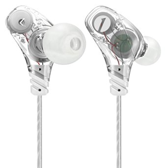 1byone Professional Stereo Sport Earphones with Dual Drivers, In-line Microphone Control, Noise-isolating Headphone Earbuds, Transparent White