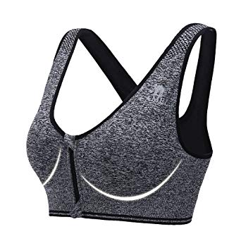 Camel Sports Bras for Women Racerback Wireless Seamless Front Zipper Closure Workout Bra