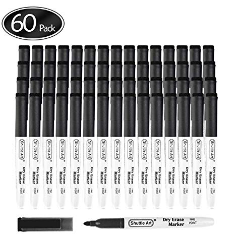 Black Dry Erase Markers, Shuttle Art 60 Pack Magnetic Whiteboard Markers with Erase,Fine Point Dry Erase Markers Perfect For Writing on Whiteboards, Dry-Erase Boards,Mirrors for School Office Home