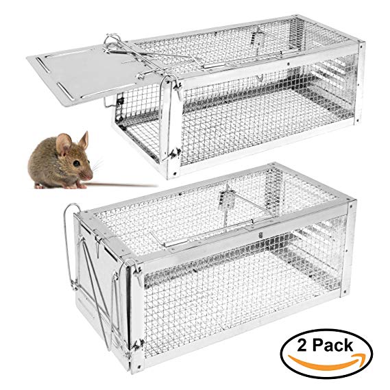RatzFatz Mouse Traps, Small Animal Humane Live Cage, Traps for Mice, Rats, Chipmunks, Squirrels, Hamsters and Other Rodents, Hook Design (Pack of 2)
