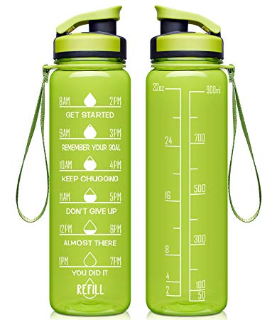 Venture Pal 32oz Motivational Water Bottle with Time Marker & Removable Strainer, Large Fast Flow Leakproof Durable BPA Free Non-Toxic for Fitness, Gym and Outdoor Enthusiasts