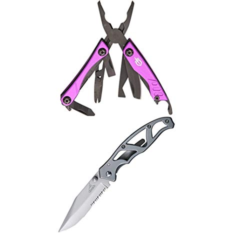 Gerber Purple Dime Multi-Tool with Grey Paraframe I Knife, Serrated Edge