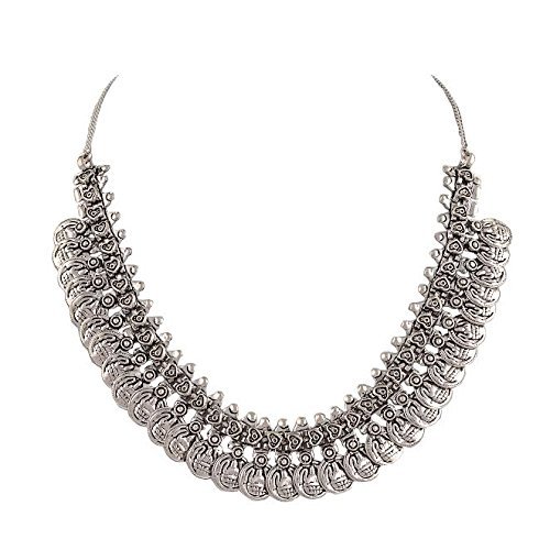 Sansar India Oxidized Silver Plated Coins Choker Necklace For Women
