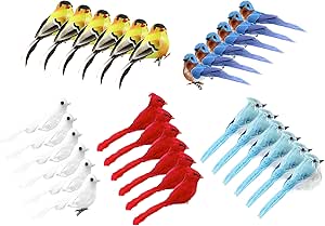 Cornucopia Imitation Bird Assortment (30-Pack, 5 Kinds), Artificial Birds for Christmas decor, Wreaths, Floral Crafts, and Flower Arrangements