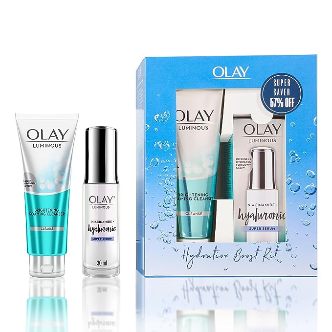 Olay Hydration Boost Kit for Dewy Glow | Hyaluronic Serum with Free Cleanser l Intense Hydration | Pure Niacinamide l Normal, Oily, Dry & Combination Skin l Parabens & Sulphate free