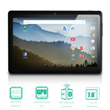 NeuTab 7'' Quad Core Android 5.1 Lollipop Tablet PC, 1GB RAM 8GB Nand Flash, Wide View IPS Display 1024x600 Bluetooth Dual Camera, 1 year warranty FCC Certified - Black