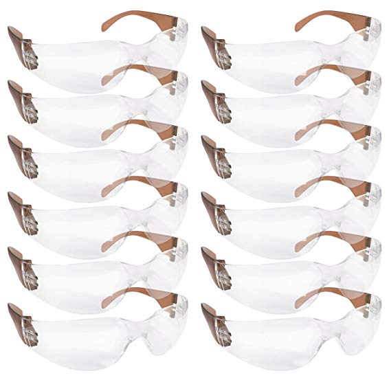 SAFE HANDLER Safety Glasses, Clear Polycarbonate Lens - Brown Temple (Box of 12)