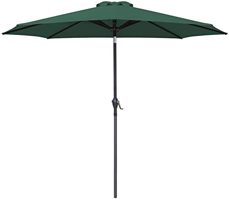 Greesum 9FT Patio Umbrella Outdoor Market Table Umbrella with Push Button Tilt, Crank and 8 Sturdy Ribs for Garden, Lawn,Backyard & Pool,Dark Green