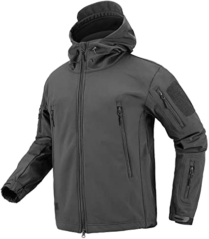CARWORNIC Men's Outdoor Waterproof Soft Shell Hooded Tactical Jacket Warm Fleece Military Hiking Jacket