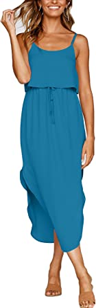 NERLEROLIAN Women's Adjustable Strappy Split Summer Beach Casual Midi Dress