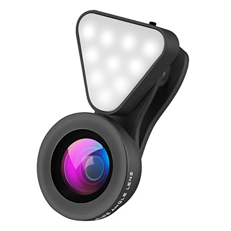 Wallfire 3 in 1 Cell Phone Lens with 3 Adjustable Brightness Fill Light ,15X Macro 0.4X-0.6X Wide Angle Lens , HD camera lens for iPhone 7/7 Plus/6s/6s Plus/6/5, Samsung & Most Smartphones