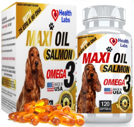 Salmon Fish Oil Omega 3 for Dogs & Cats - 120 Capsules - Pure Natural Organic Unscented Fish Oil Supplements for Pets - Essential Fatty Acids - No Mess or Fishy Smells - For Healthy Skin & Shiny Coats