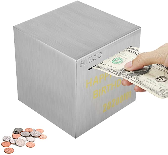 hizgo Adult Piggy Bank Stainless Steel Safe Money Banks for Adults Savings Real Money Box Coin Jar