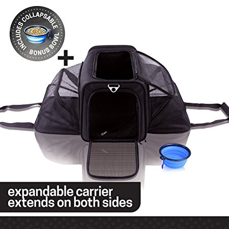 Ruff n Ruffus Dual Expandable Soft Pet Carrier | Airline Approved | Safe for use as pet Car Seat | For Dogs Cats and Small Pets | Two Sided Expandable Kennel Crate | Spacious Soft Interior