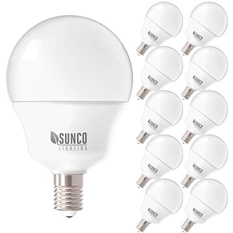 Sunco Lighting 10 Pack G14 LED Globe, 5W Candelabra Bulb, 4000K Cool White, Small Edison Screw Base E12, Frosted - UL