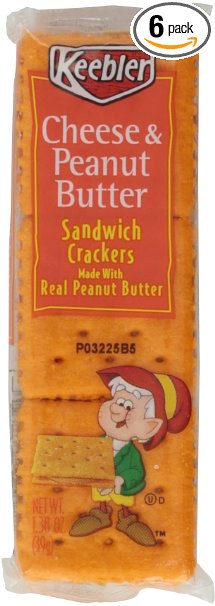 Keebler Sandwich Crackers, Cheese & Peanut Butter, 1.38 oz. 8-Count Packages (Pack of 6)