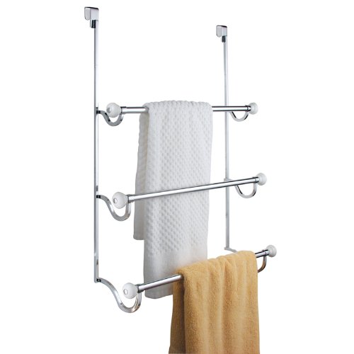 InterDesign York - Over-the-Shower-Door 3-Bar Towel Rack - White/Chrome - 4.75 x 17.75 x 22.5 inches