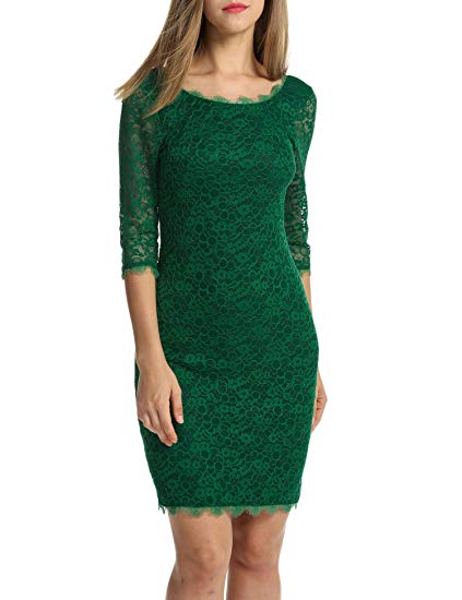 ACEVOG Women's Elegant Floral Lace Sleeveless 3/4 Sleeve Cocktail Dress