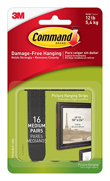 Command Picture Hanging Strips, Medium, Black, 16-Pairs