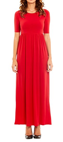 Womens Stylish Long Maxi Dress with Elastic Waistband, Elbow Sleeve by Velucci