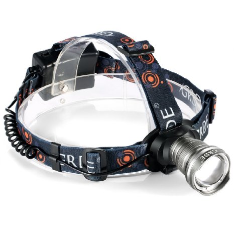 Zoomable LED Headlamp 900Lm 3 Mode Water-resistant Headlight Hands Free Work Light Outdoor Camping Torch Flashlight with Adjustable Strap Light Weight 3AA Batteries PoweredNot Included-Grey