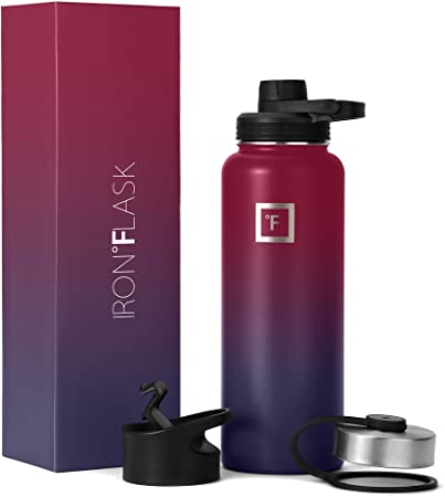 IRON °FLASK Sports Water Bottle - 22 Oz, 3 Lids (Spout Lid), Vacuum Insulated Stainless Steel, Hot Cold, Modern Double Walled, Simple Thermo Mug, Hydro Metal Canteen (Dark Rainbow)