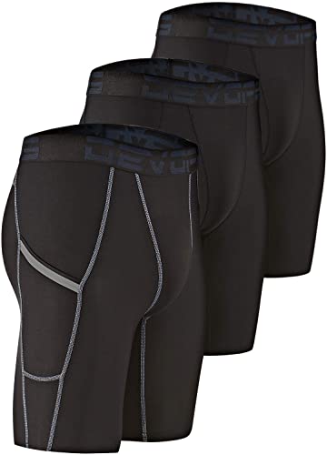 DEVOPS Men's 3 Pack Sports Performance Active Compression Cool Dry Baselayer Shorts