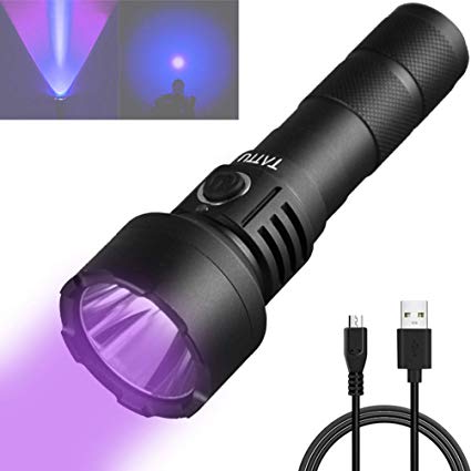 Tattu U2S UV Flashlight 365nm Black Light Torch Rechargeable Blacklight 10W Ultraviolet LED Lamp with Micro USB Charging Cable
