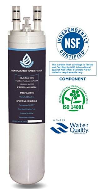 Clearwasser Frigidaire ULTRAWF Compatible Refrigerator Replacement Water Filter. Also Best for Kenmore 469999, PureSource 3, PS2364646, WF3CB. Labels included reminding to change Ice Maker cartridge