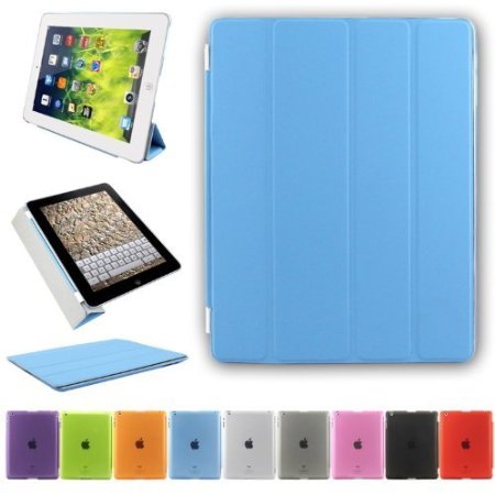 Besdata Magnetic Smart Cover with Translucent Back Case for Apple iPad 2 / iPad 3 / iPad 4 (iPad with Retina Display) Bundle with Screen Protector, Cleaning Cloth & Stylus (Sky Blue)
