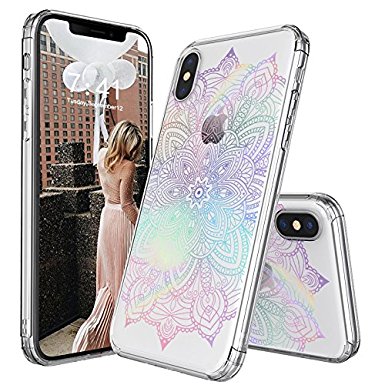 iPhone X Case, iPhone X Clear Case, MOSNOVO Gradient Rainbow Henna Mandala Printed Clear Design Transparent Plastic Case with TPU Bumper Protective Case Cover for Apple iPhone X / iPhone 10 (5.8 Inch)