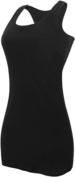 ATTRACO Womens Ribbed Tank Top Long Camisoles Shelf Bra Racerback Layering Cami