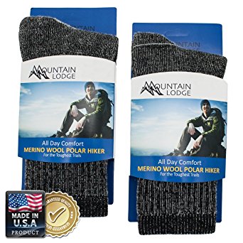 2pk Men's or Women's Mountain Lodge 80% Merino Wool Socks Thermal Hiking Crew