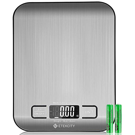 Etekcity Digital Kitchen Scale Multifunction Food Scale, 11lb/5kg, Silver, Stainless Steel (Batteries Included)