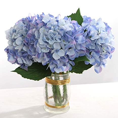 Larksilk 27" Silk Artificial Hydrangea Flowers for Home Decor, Flower Arrangements - Blue(Set of 3)
